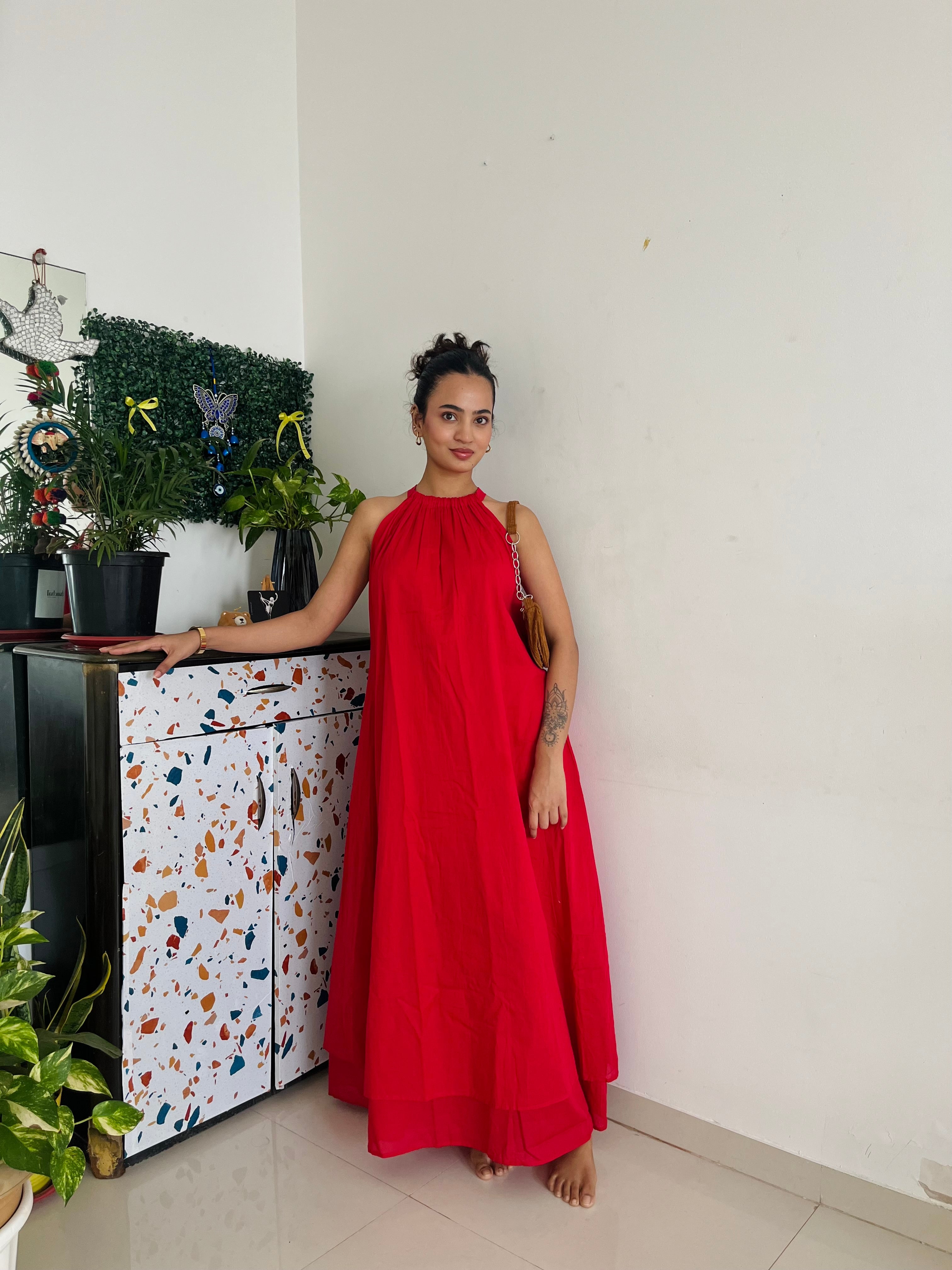 Mulmul Blooming Red Maxi Dress