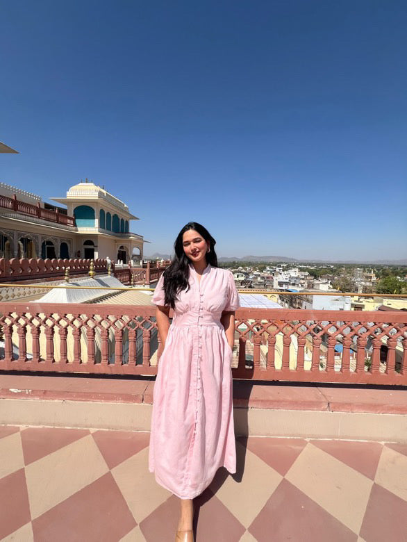 Aalayra Baby Pink Button Maxi Dress