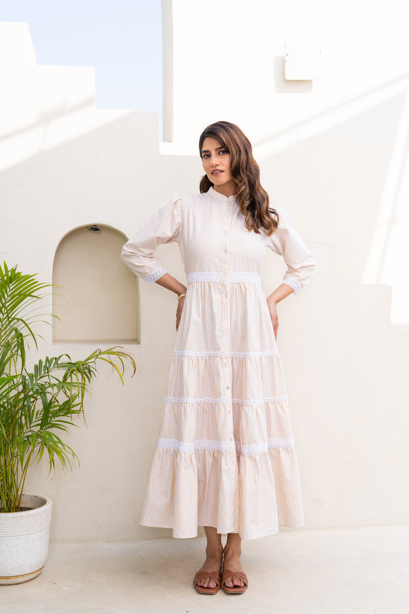 Classy Peach Striped Maxi Dress