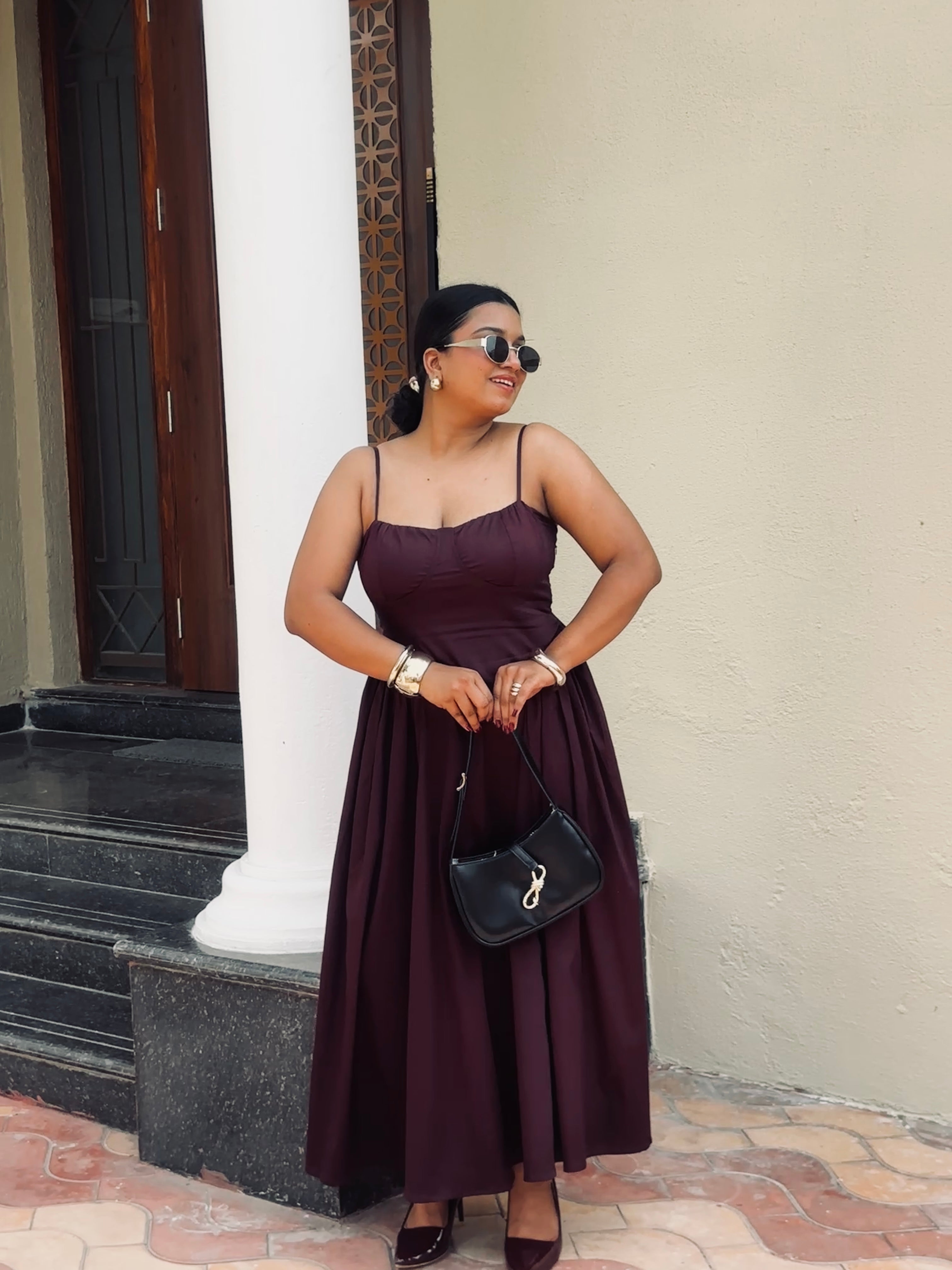 Ameera Wine Corset Gathered Dress