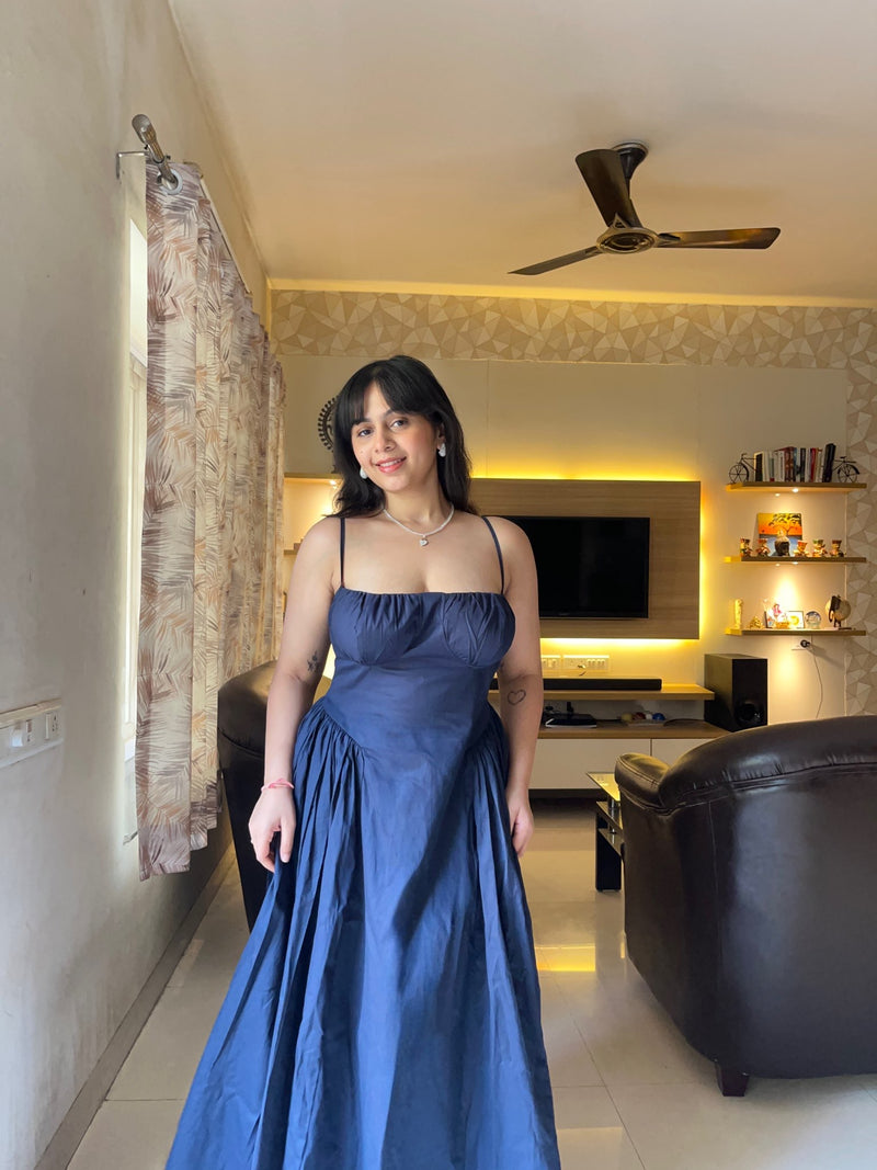AMEERA NAVY GATHERED DRESS