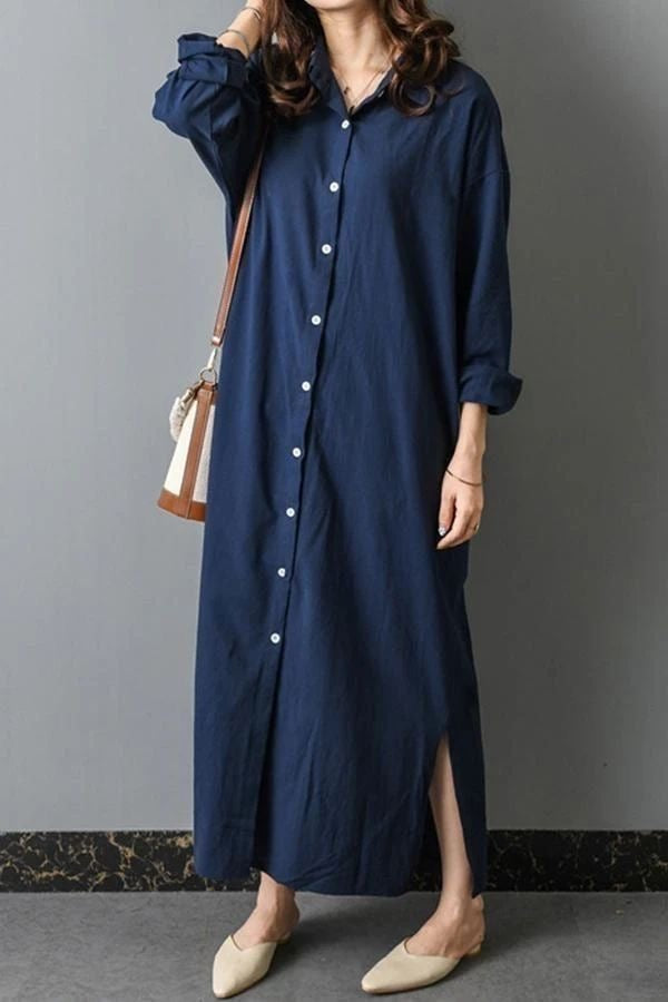 Navy Mulmul Long Shirt Dress