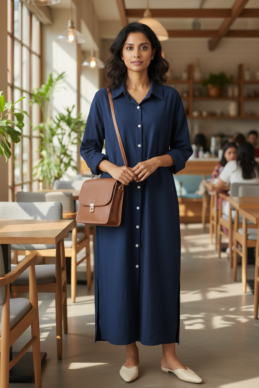 Navy Mulmul Long Shirt Dress