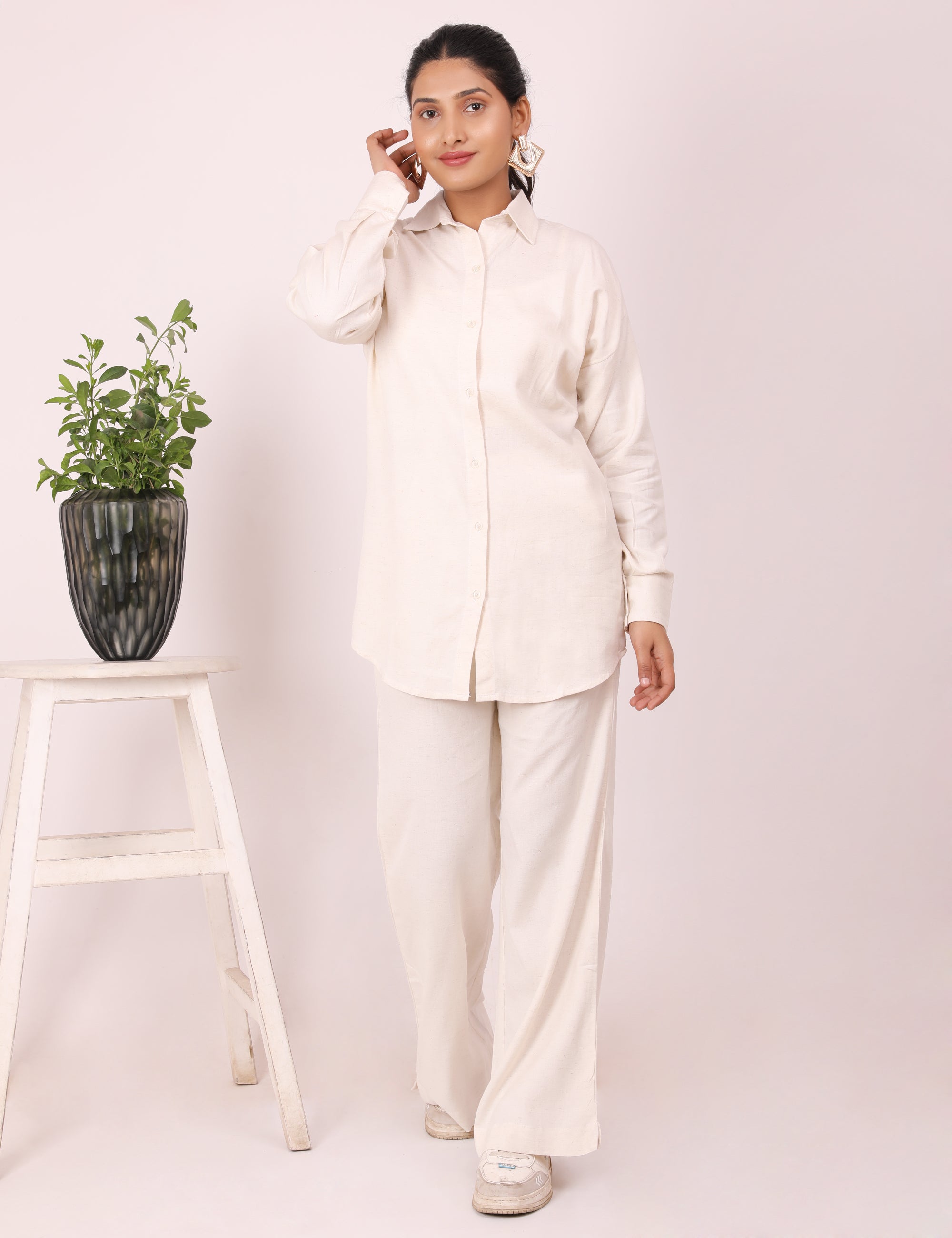 Cream Linen Full Pants