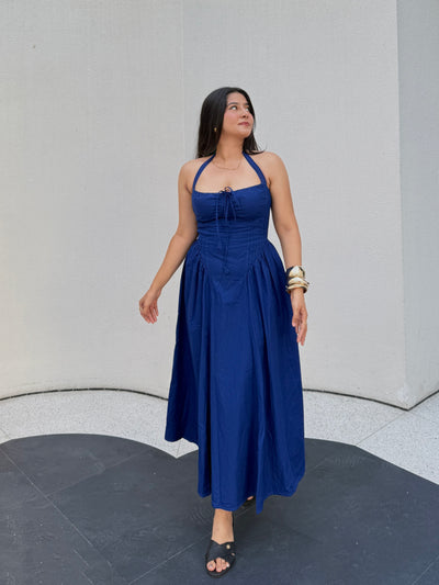 Hot Blue Gathered Corset Dress