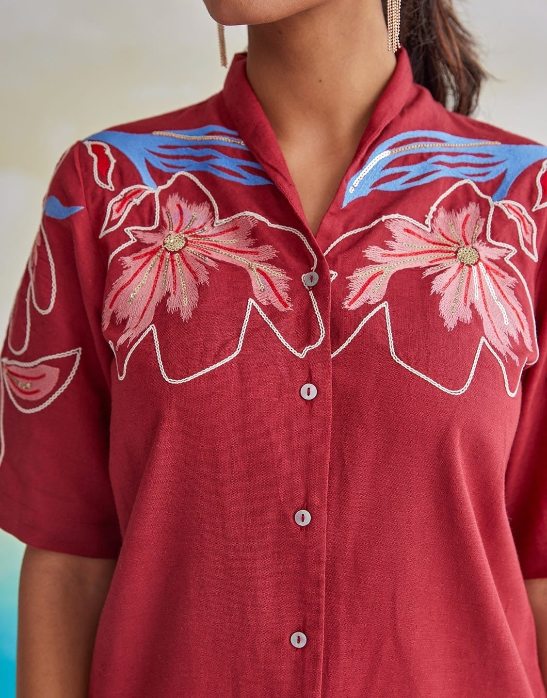 Floral Pink Embroidery Coord Set