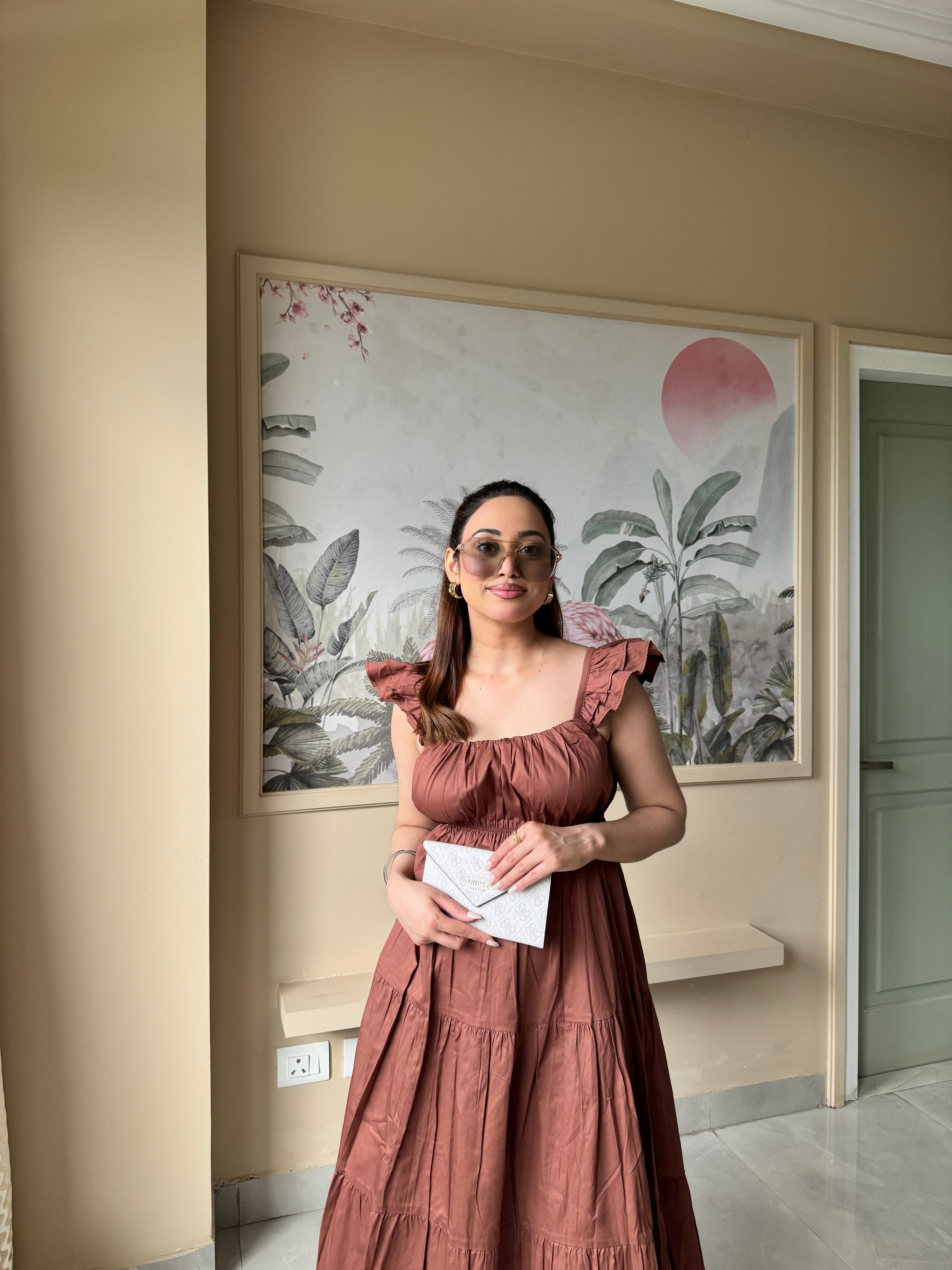 Brown Frill Maxi Dress