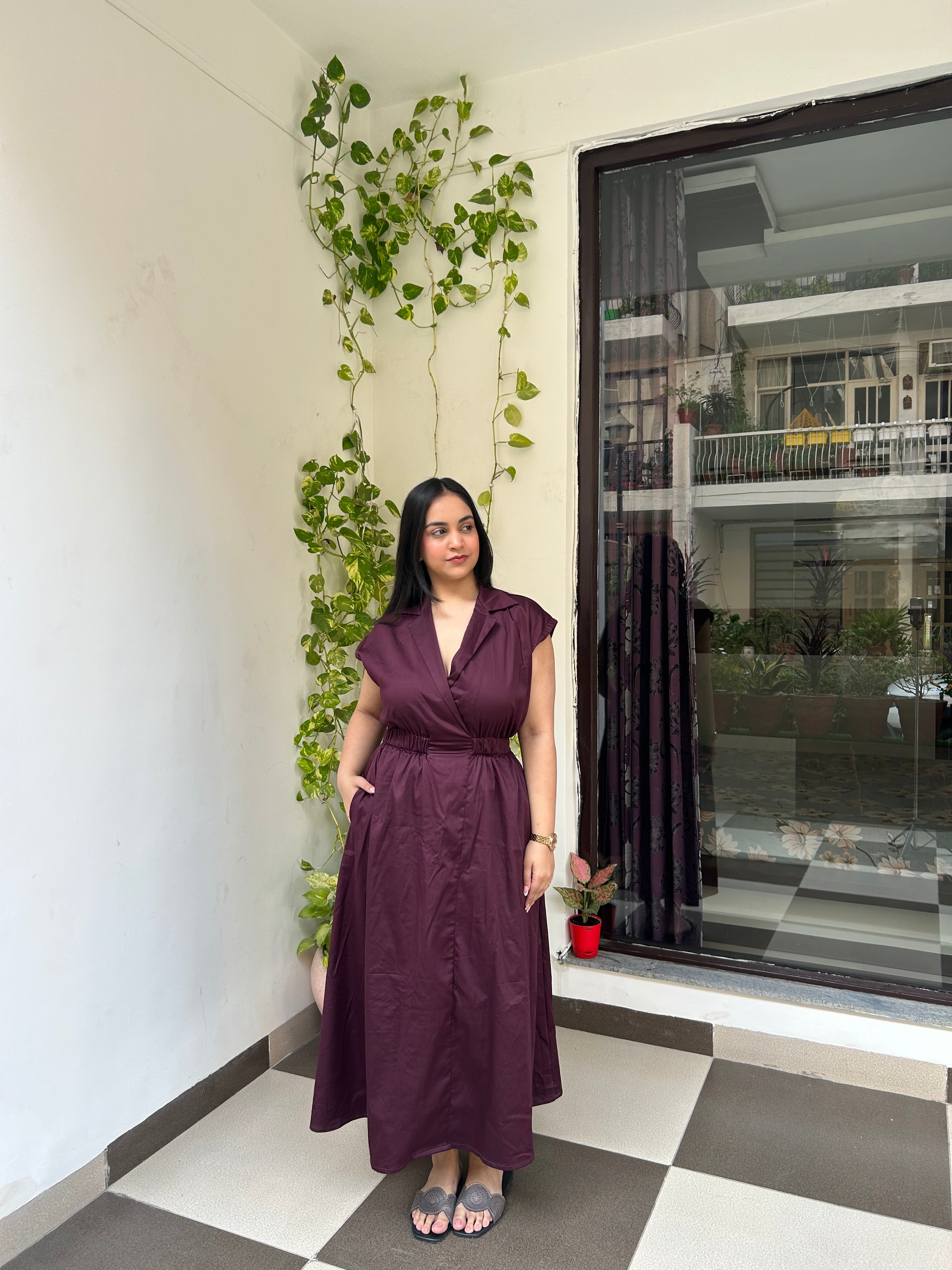 Wine Elastic Maxi Dress