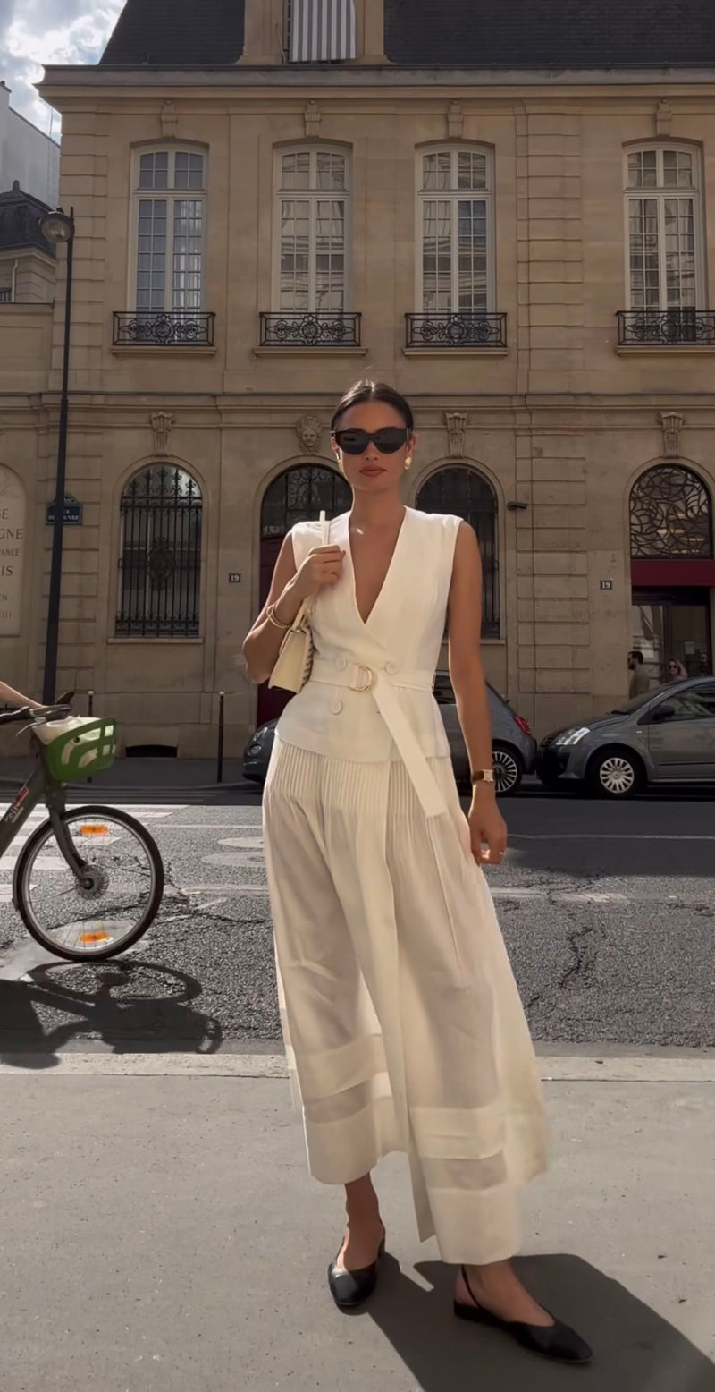 Aara White Pleated Skirt Set