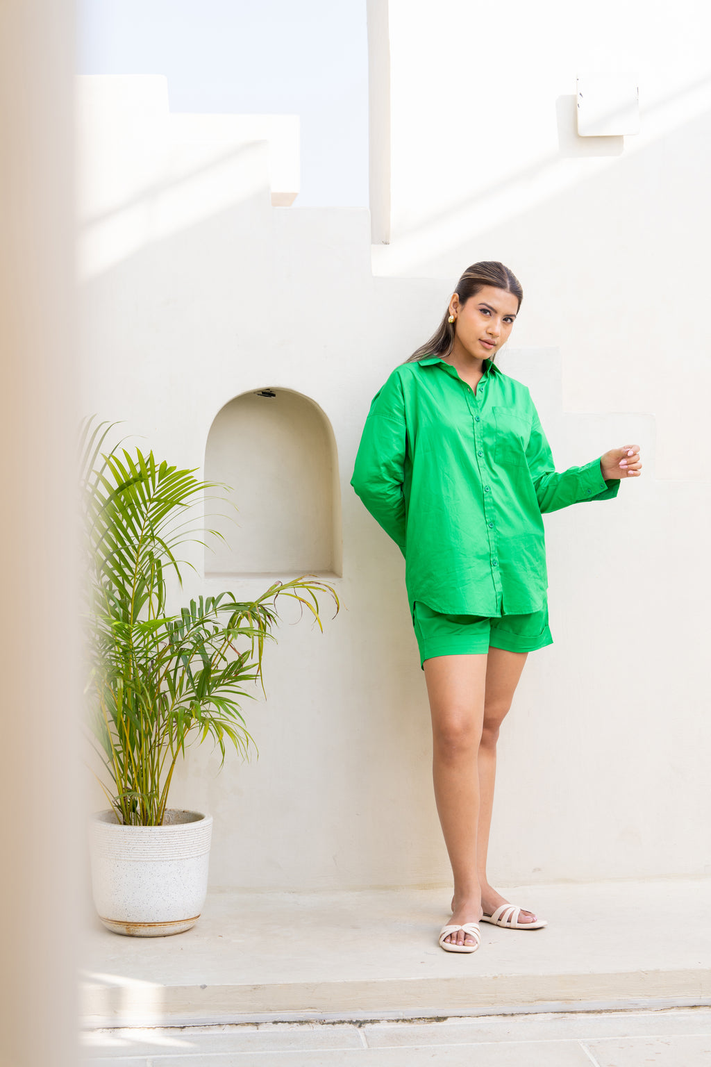 Hot Green Oversized Cotton Shirt for women