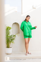 Hot Green Oversized Cotton Shirt for women