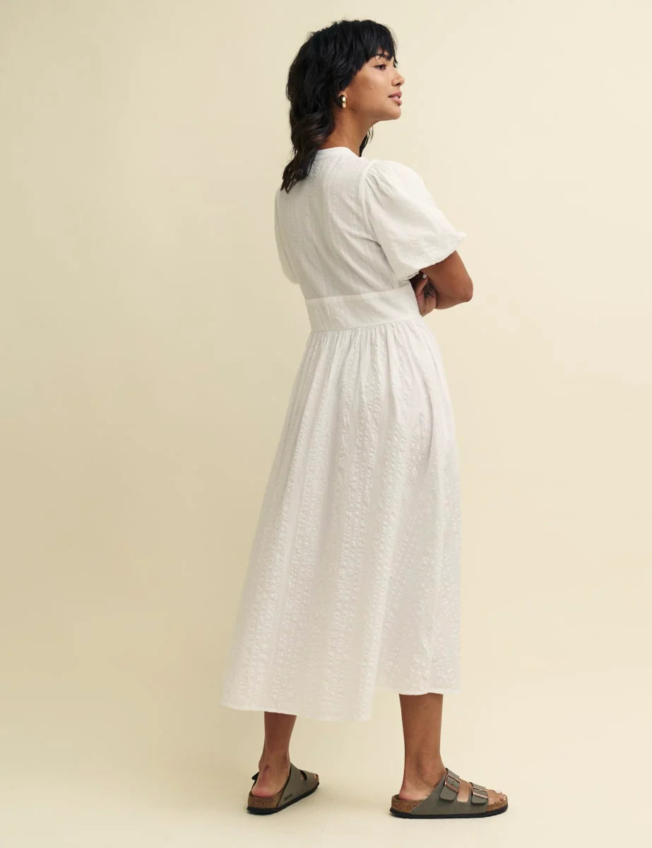 White Tiered Button Maxi