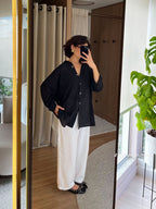 Black and Linen White Pants