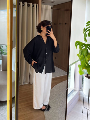 Black Shirt and Linen White Pants