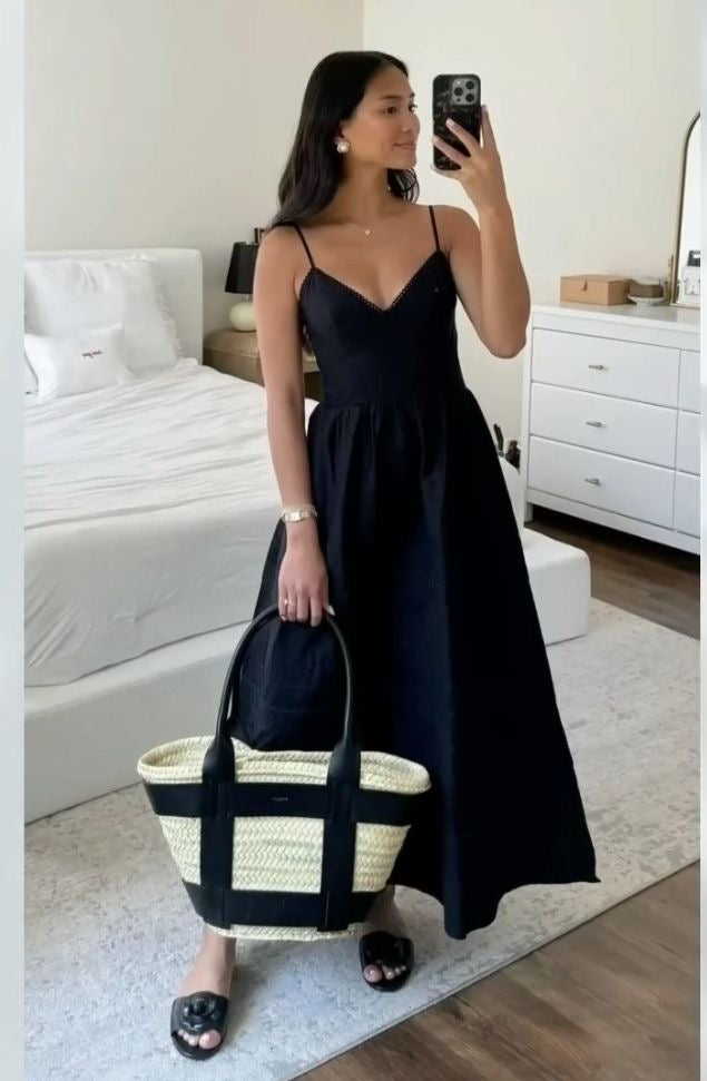 Amora Black Pleated Maxi Dress