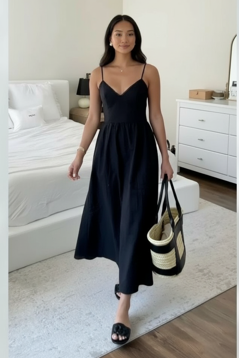 Amora Black Pleated Maxi Dress