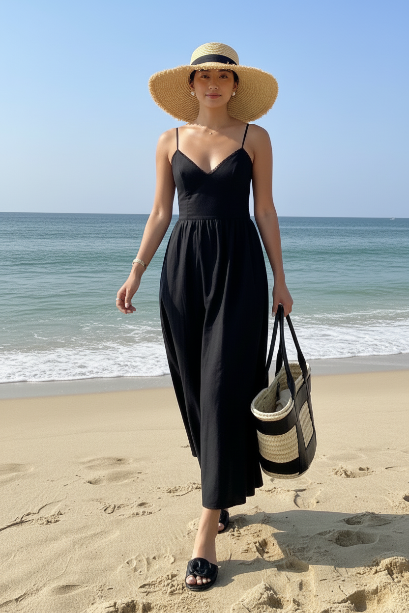 Amora Black Pleated Maxi Dress