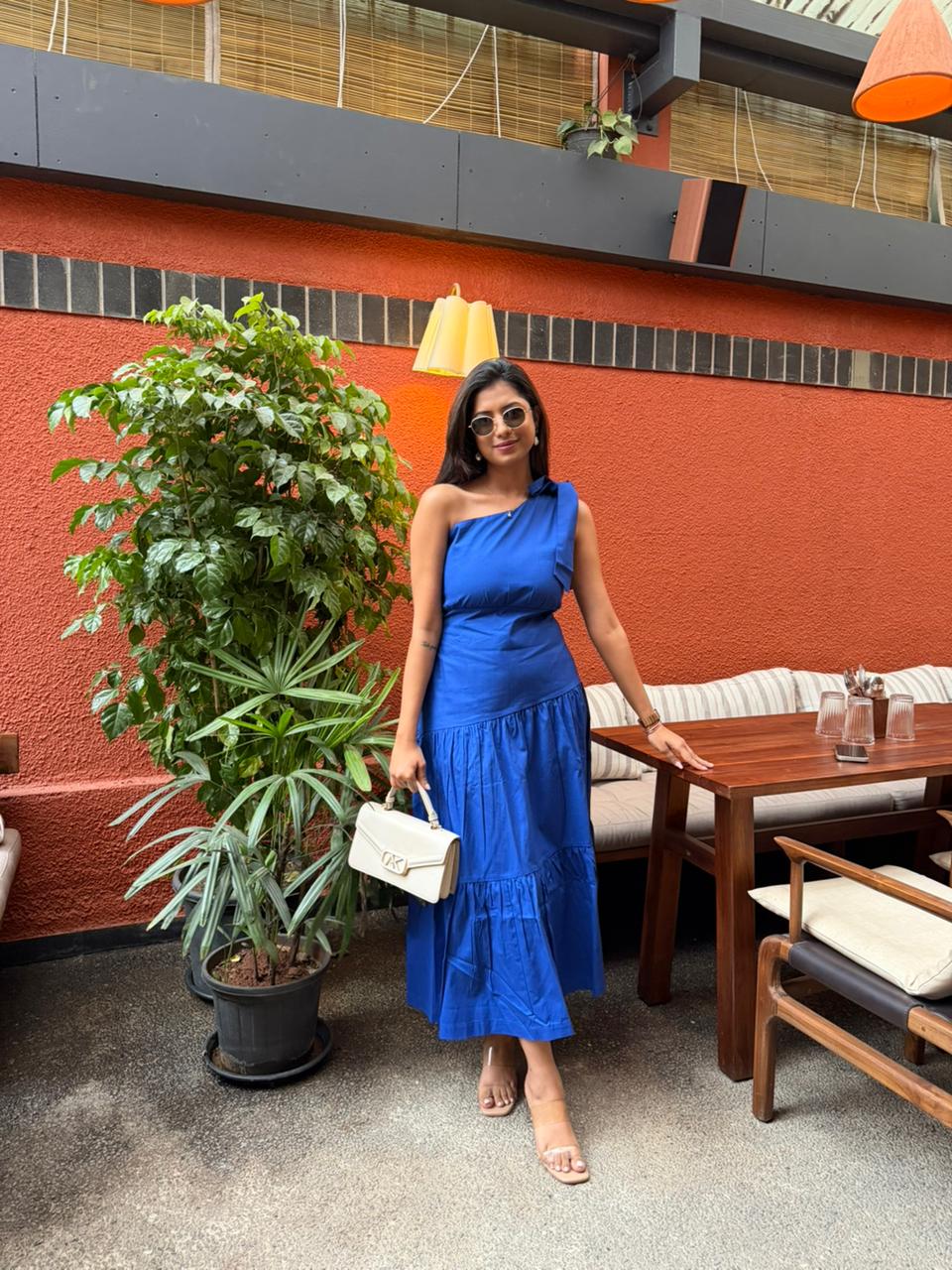 One Shoulder Royal Blue Maxi Dress