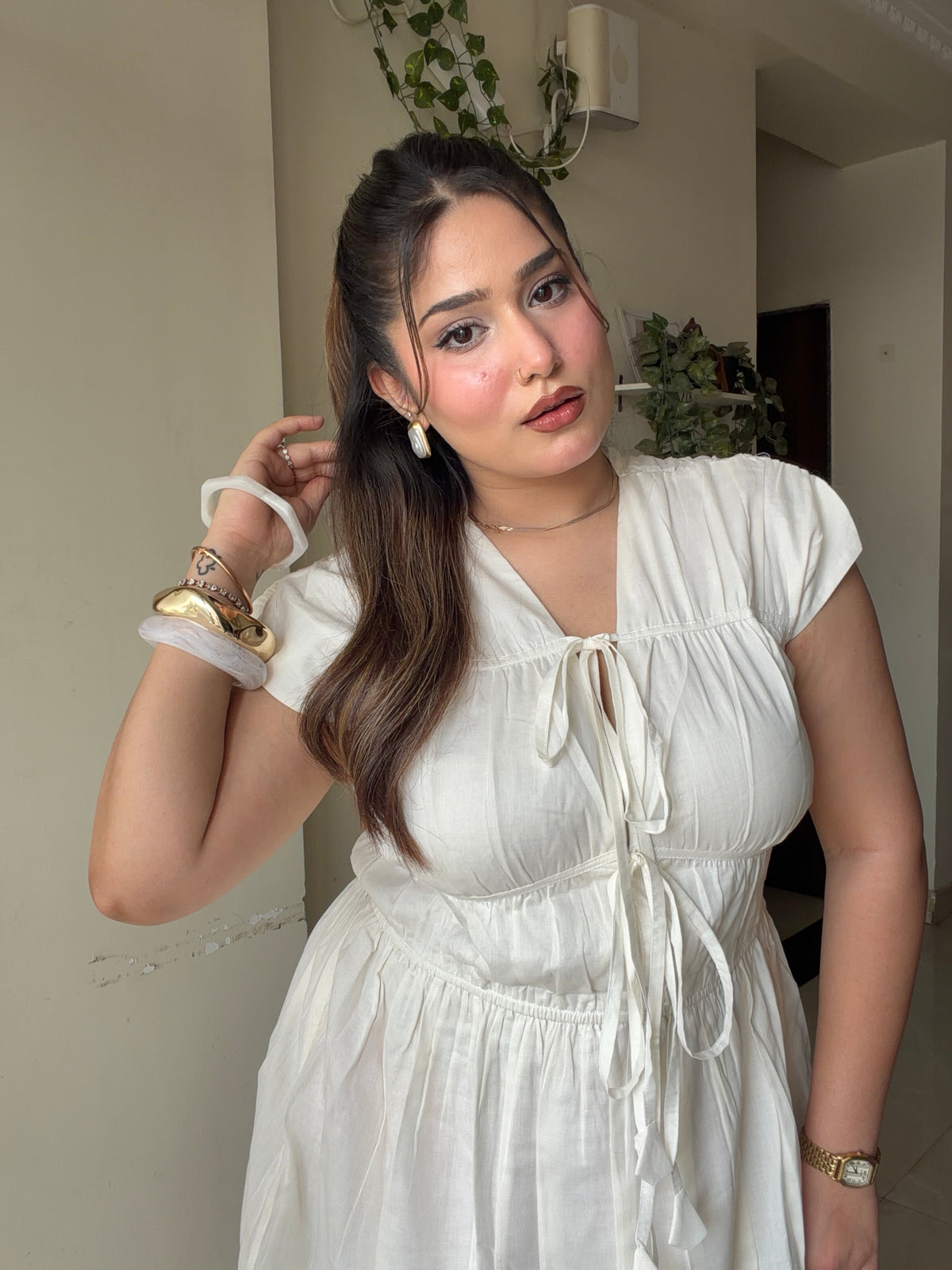 White Mulmul String Maxi Dress