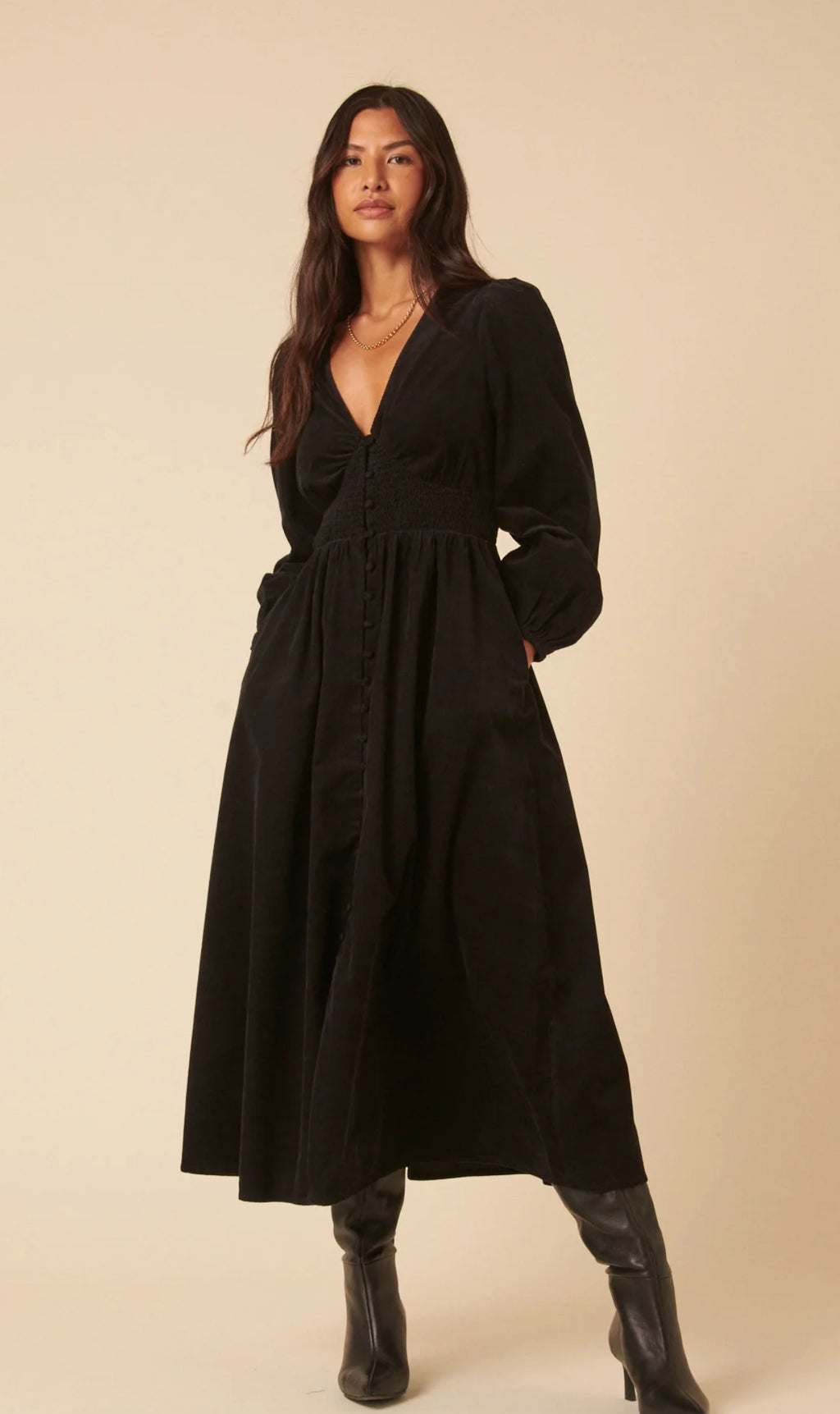 Aalayra Black Button Maxi Full Sleeves