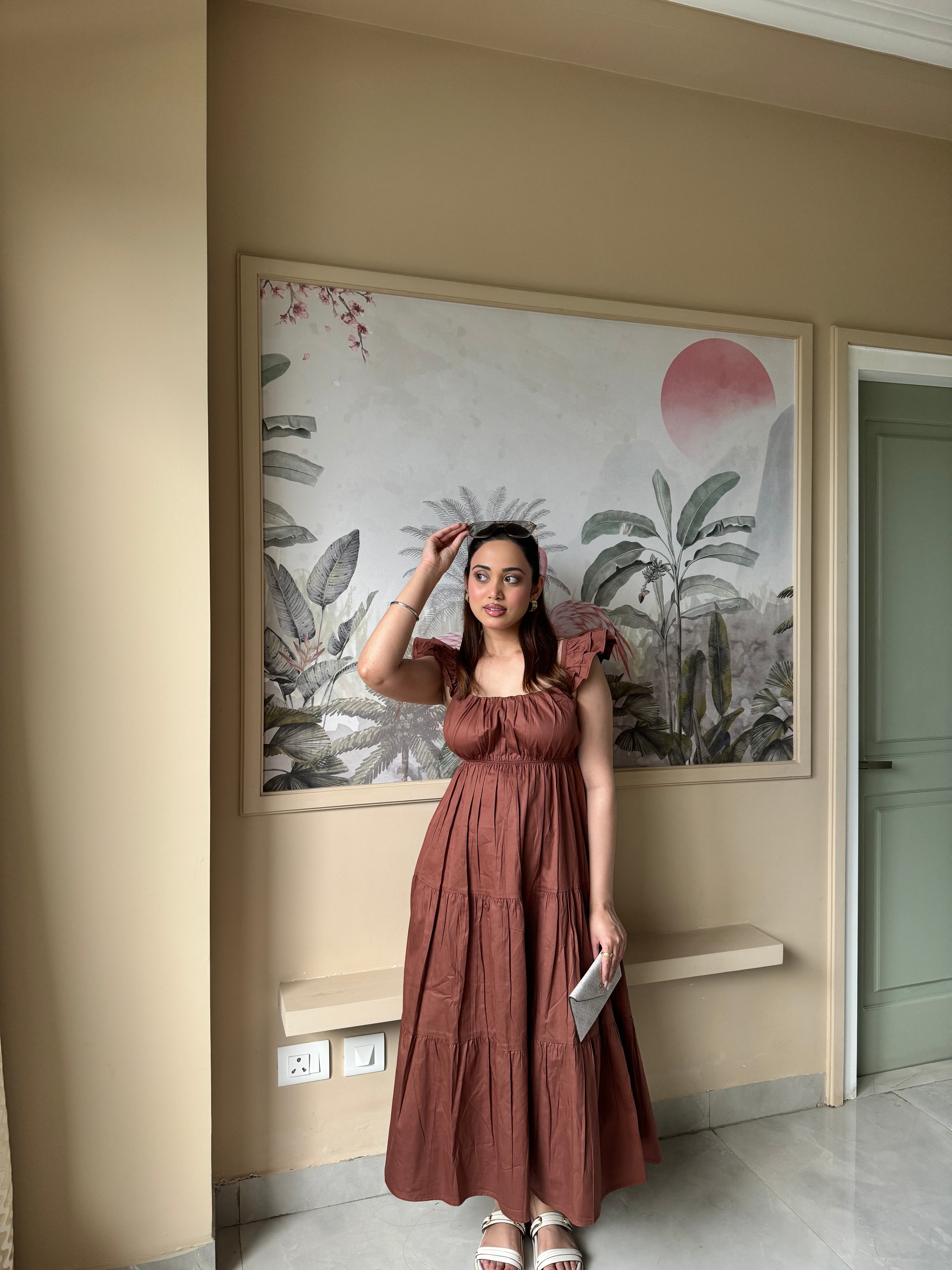 Brown Frill Maxi Dress