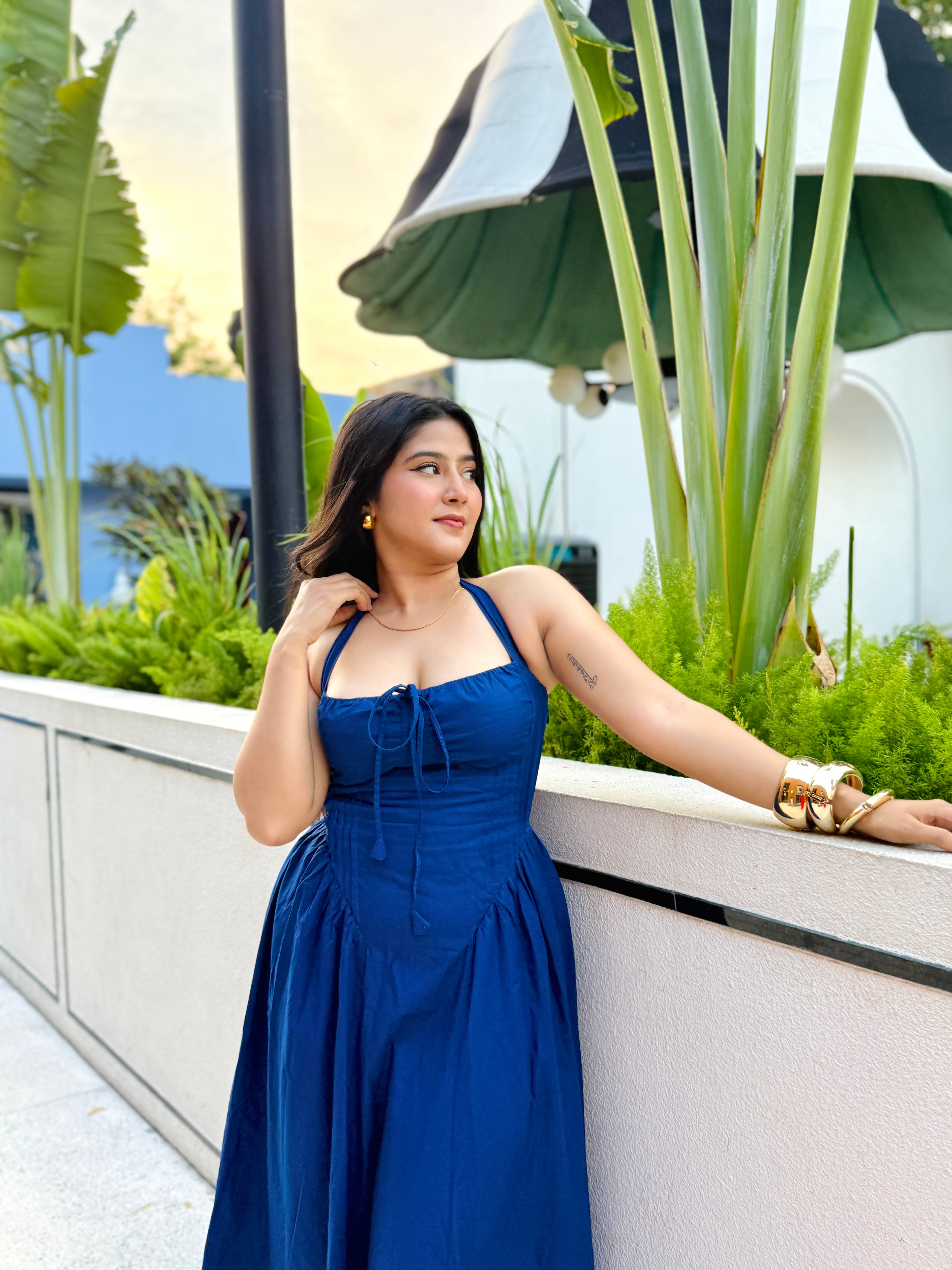 Hot Blue Gathered Corset Dress