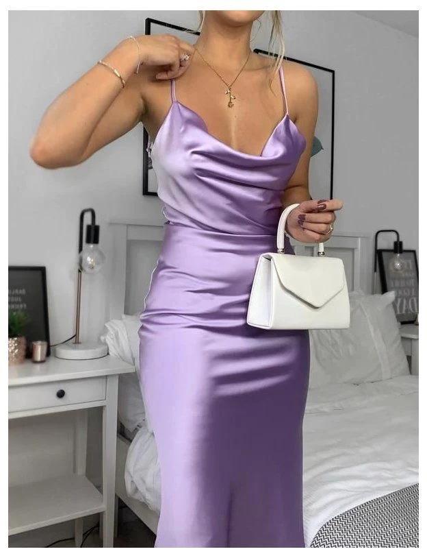 Lavender Calf Length Satin Dress – Modern Dress for Women XL