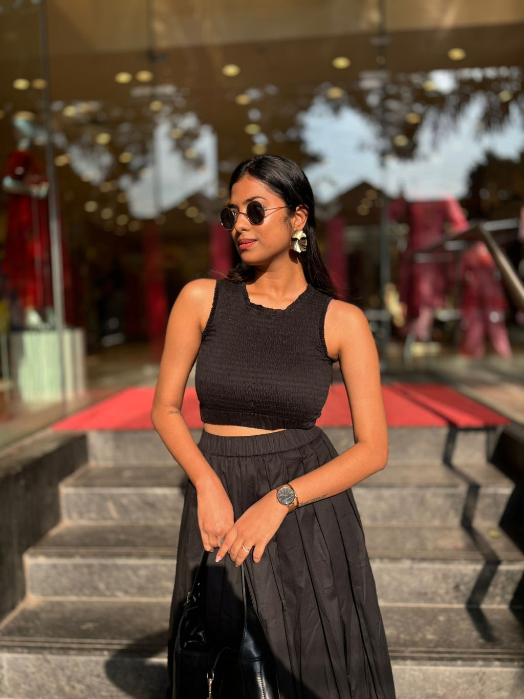 Black Pleated Skirt Set