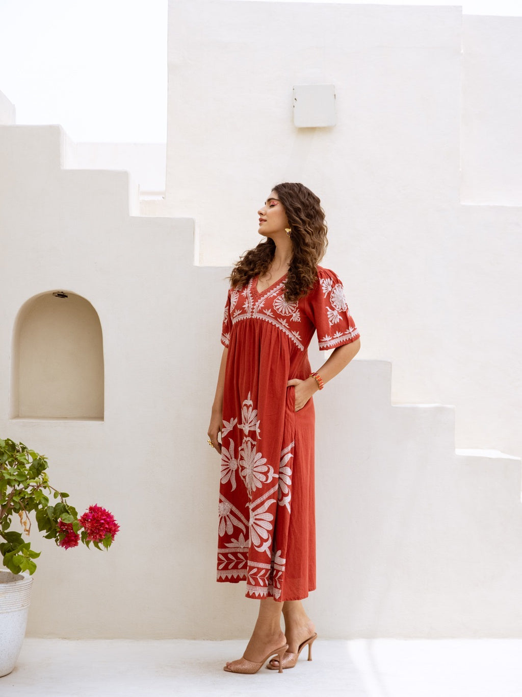 Rust Embroidery Maxi Dress