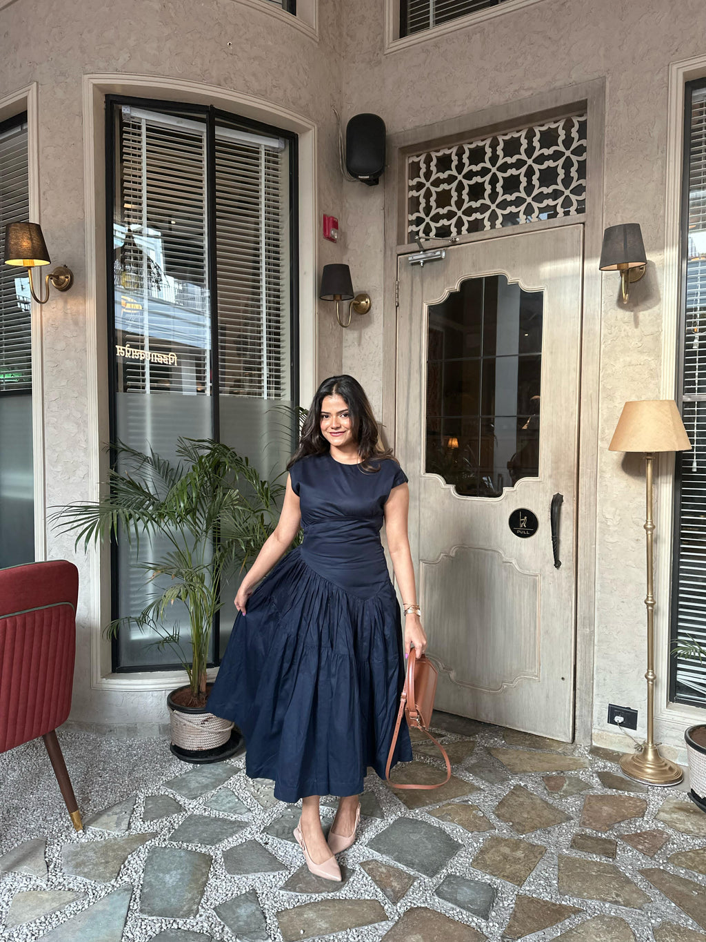 Navy Panelled Maxi Dress