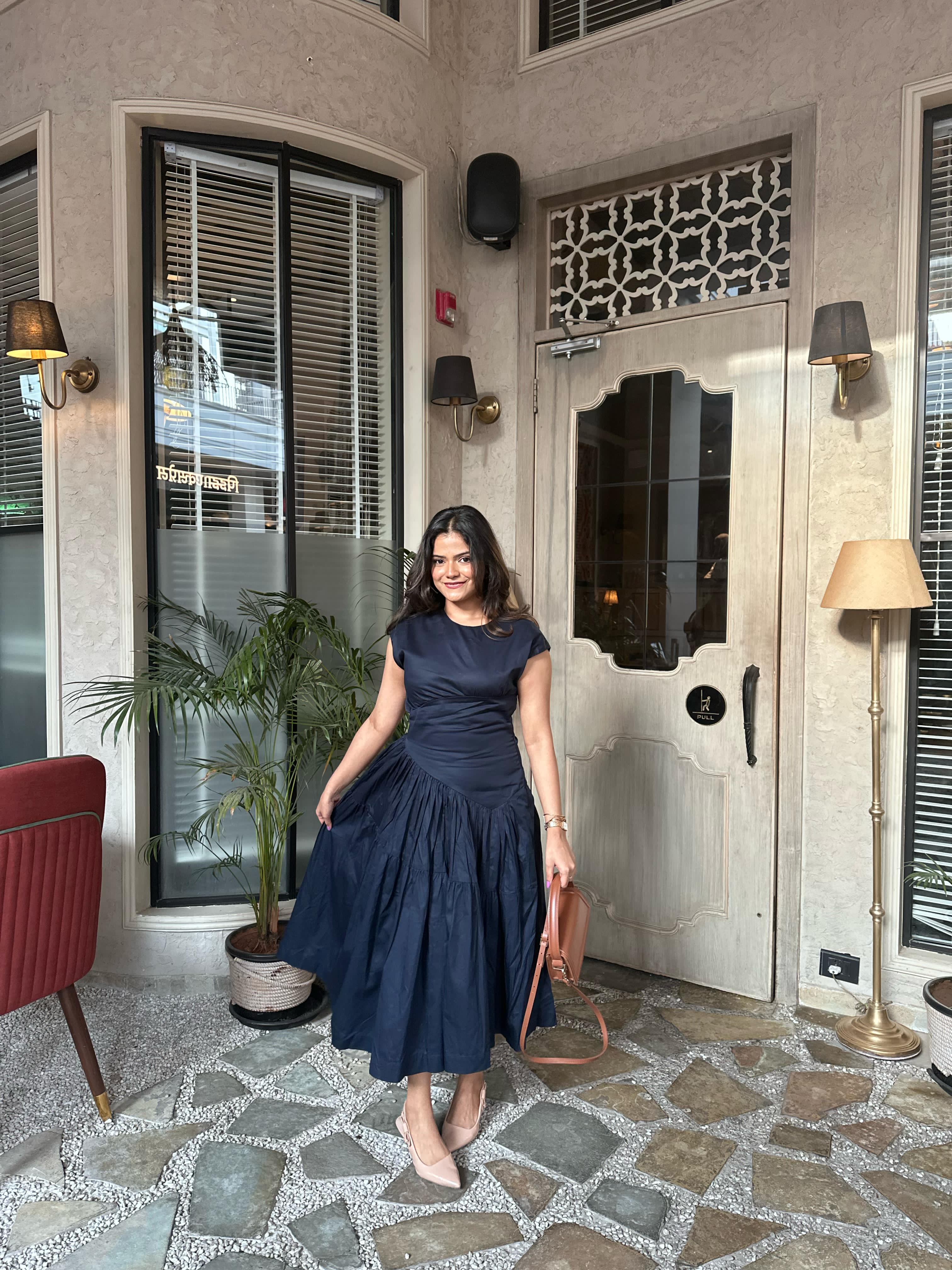 Navy Panelled Maxi Dress