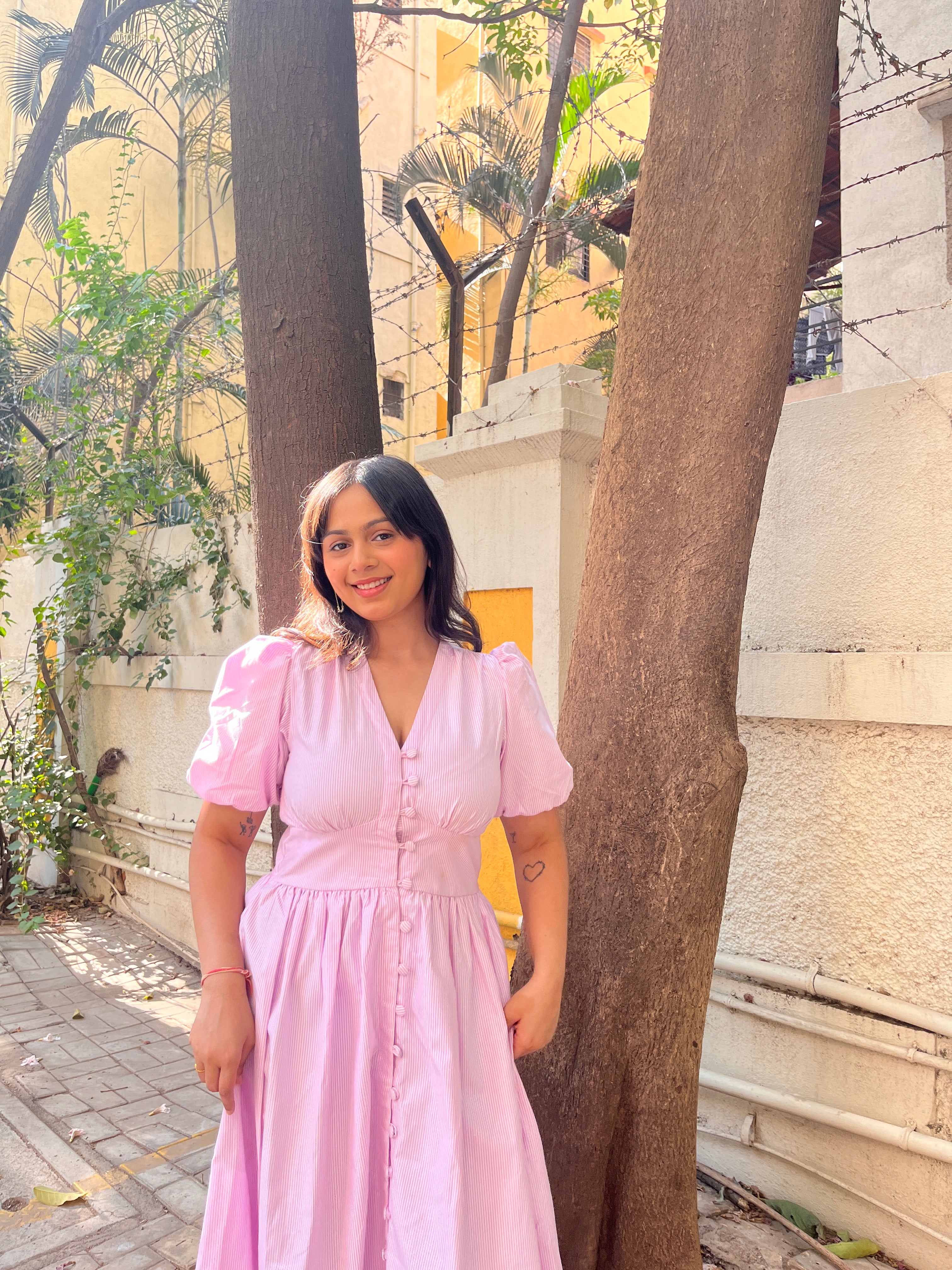 Aalayra Stripe Button Maxi Dress