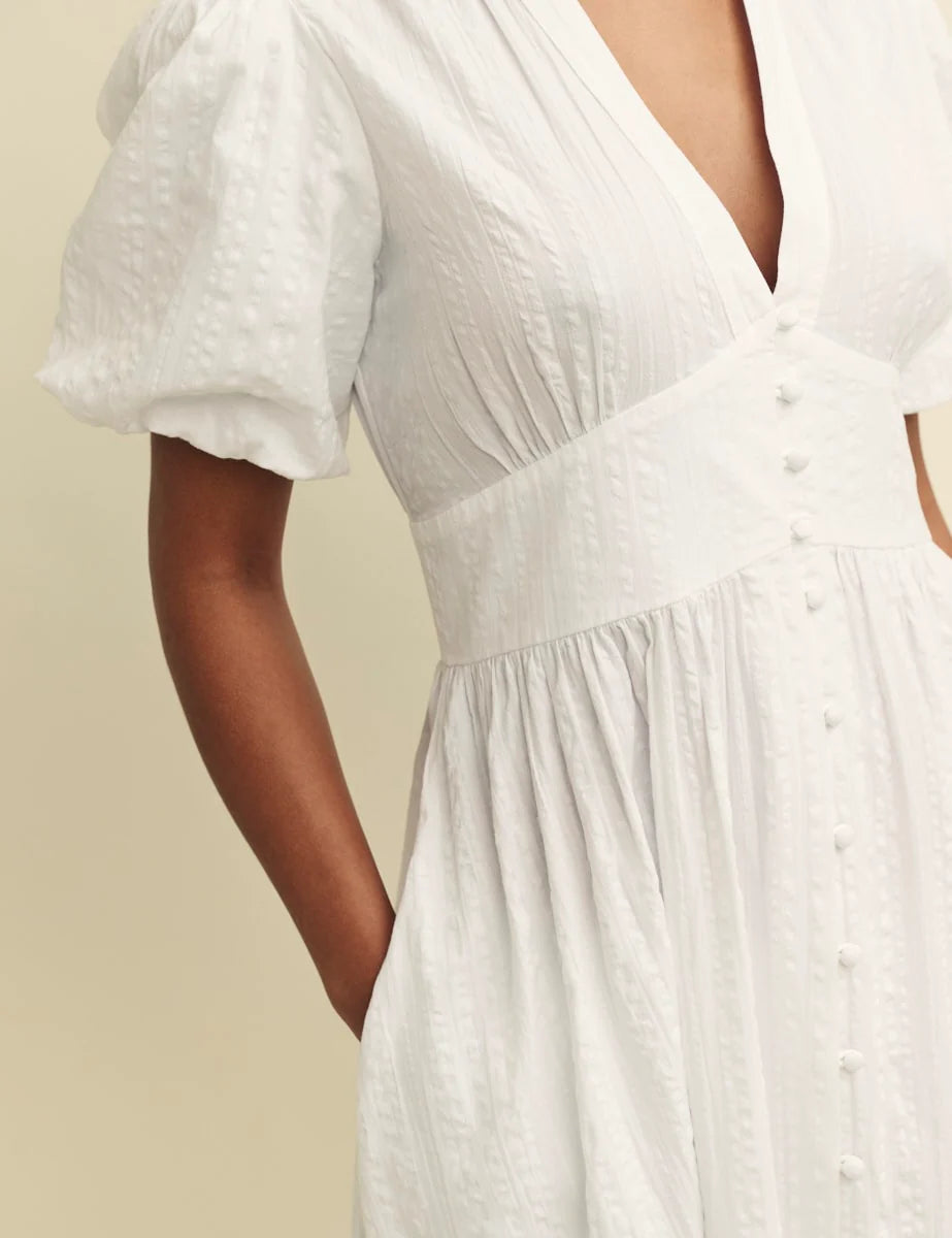 White Tiered Button Maxi