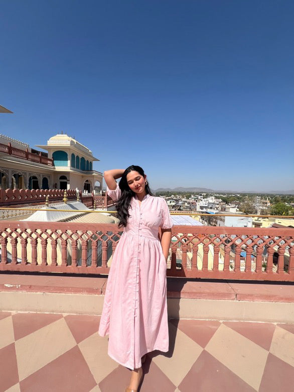 Aalayra Baby Pink Button Maxi Dress