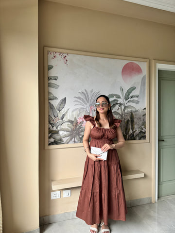 Brown Frill Maxi Dress