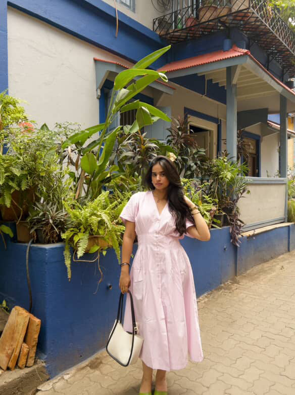 Nayra Pink Pleated Stripe Maxi Dress