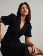 Aalayra Black Button Maxi Dress