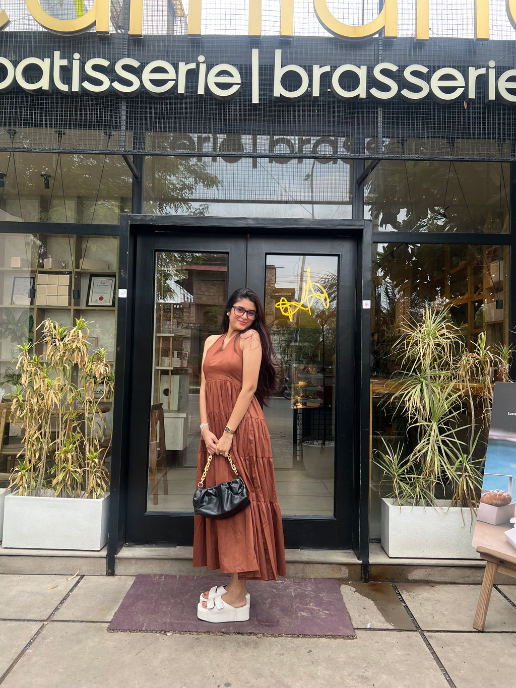 Brown Halter Neck Maxi Dress