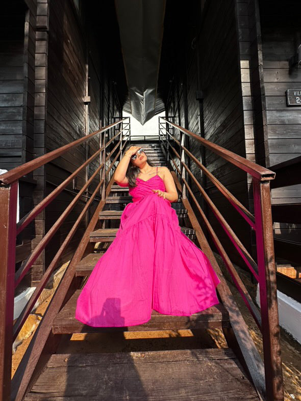 Hot Pink Mulmul Maxi Dress