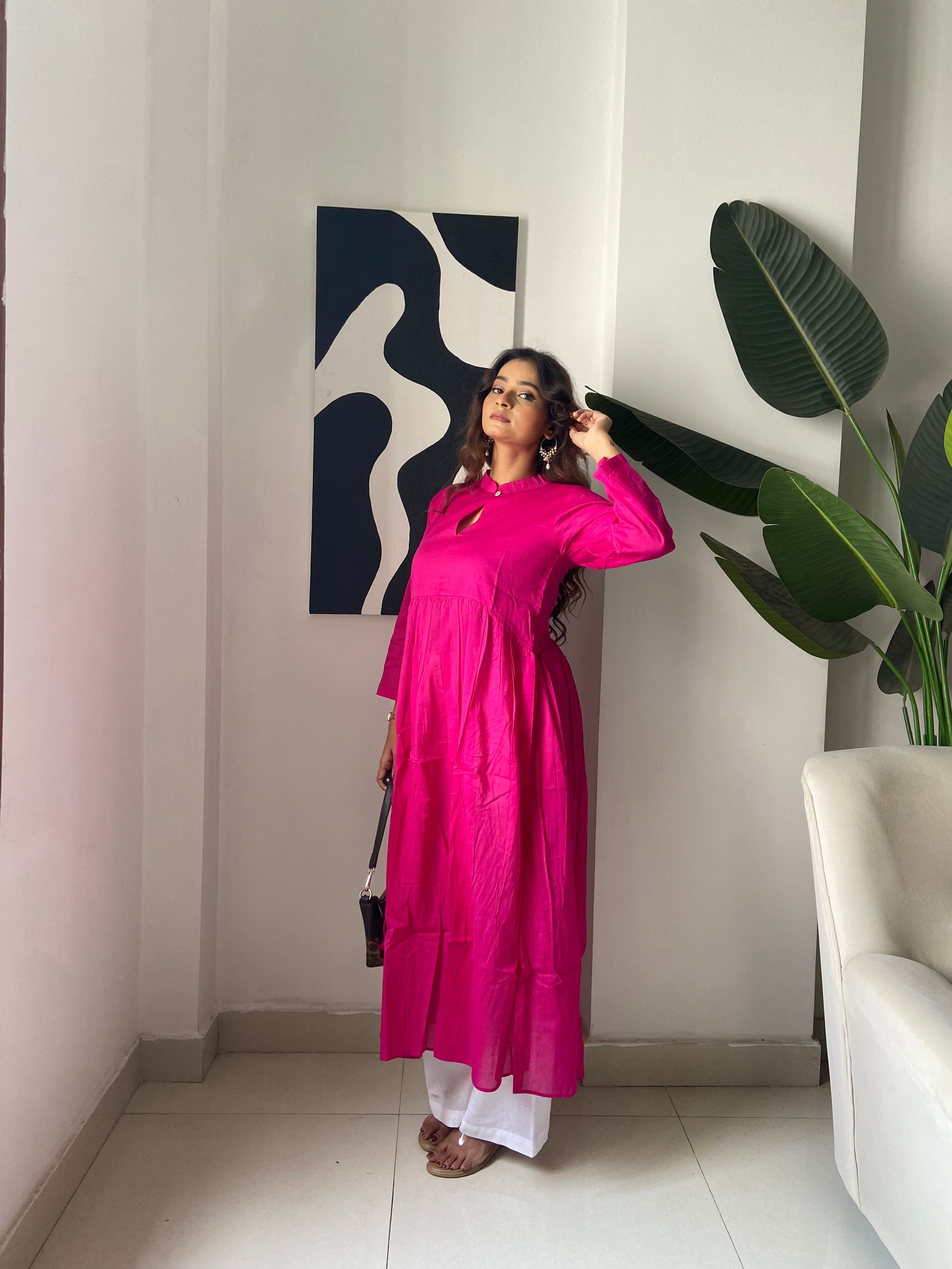 Mulmul Pink Lace kurta Set