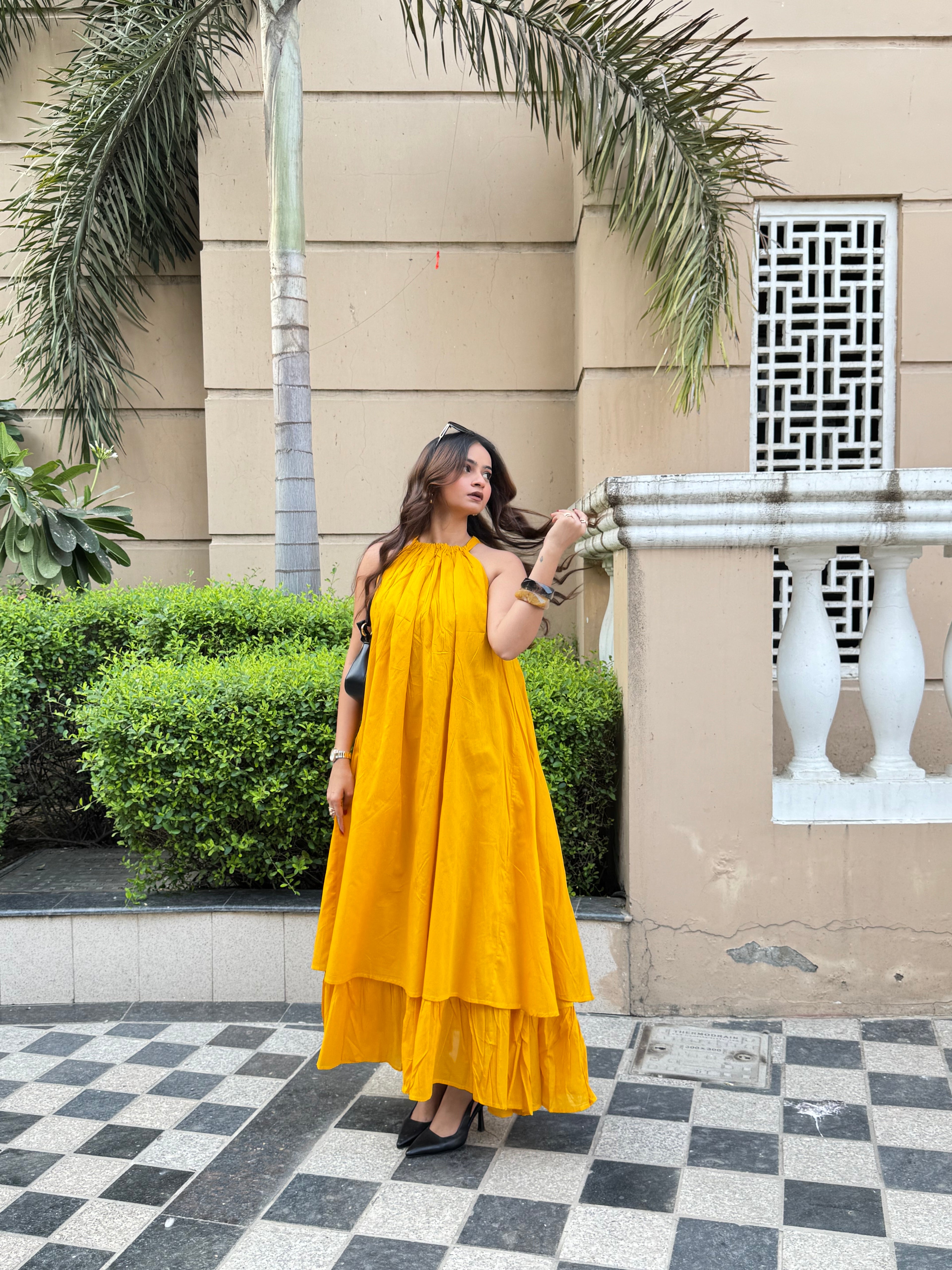 Mulmul Mustard Blooming Dress