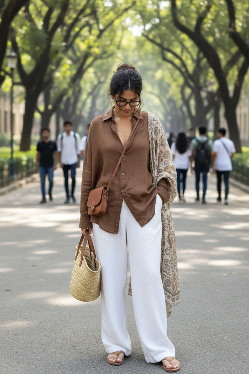 Coffee Brown Mulmul Shirt Coord Set