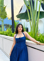 Hot Blue Gathered Corset Dress