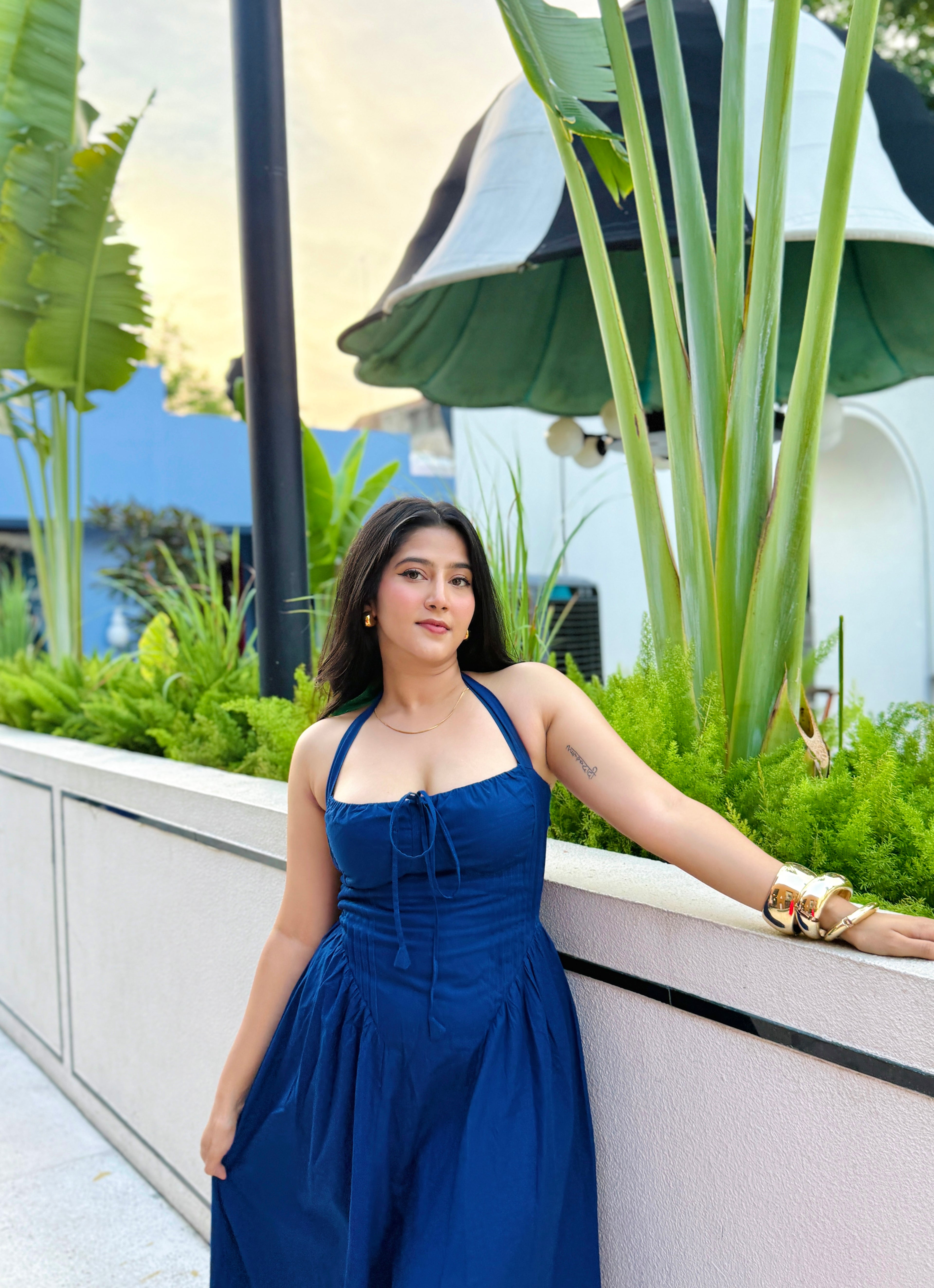 Hot Blue Gathered Corset Dress