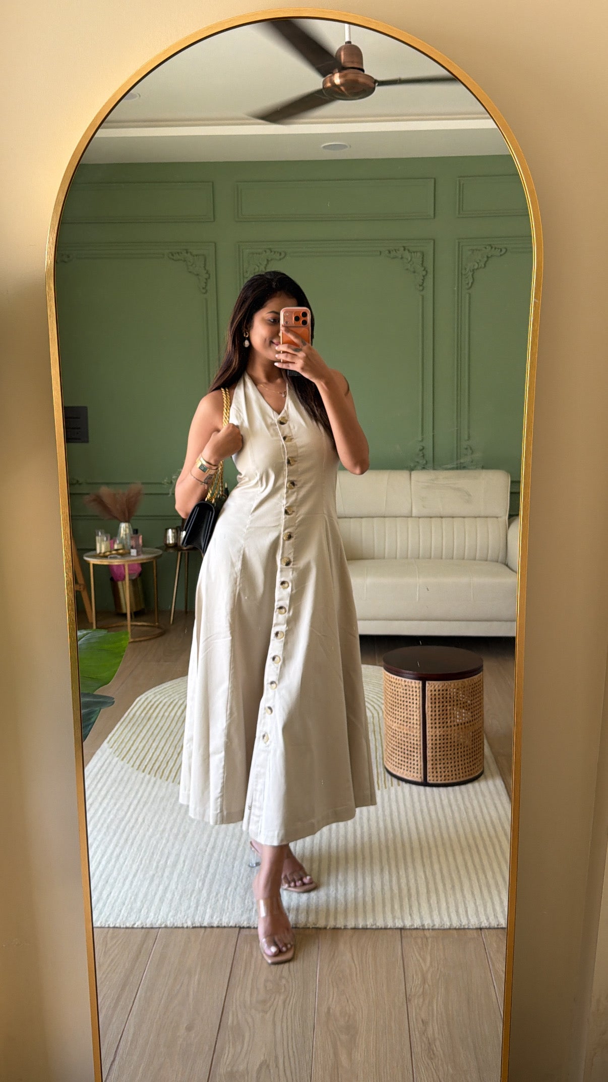 Beige Button Maxi Dress