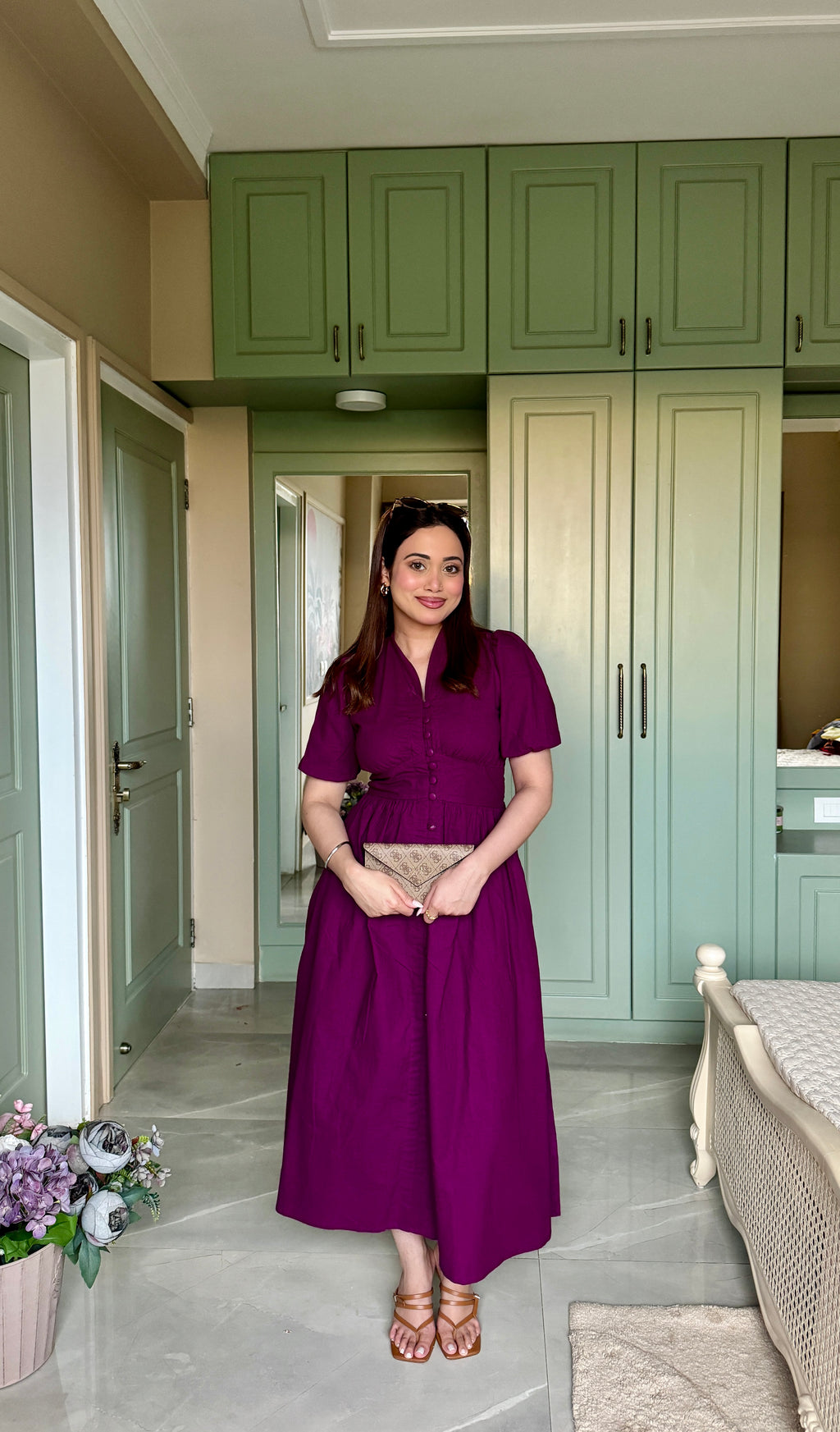 Aalayra Purple Button Maxi Dress