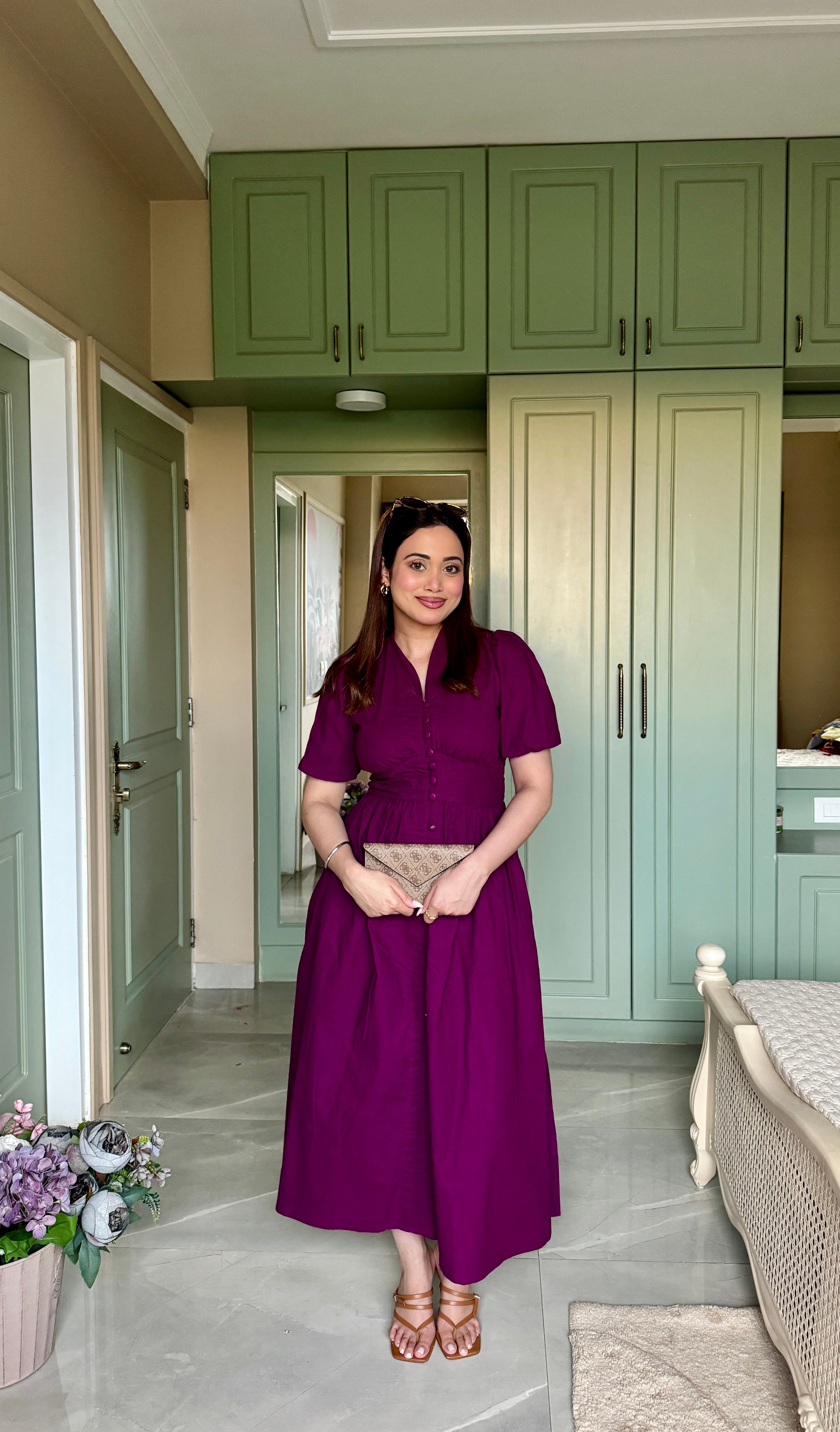 Aalayra Purple Button Maxi Dress