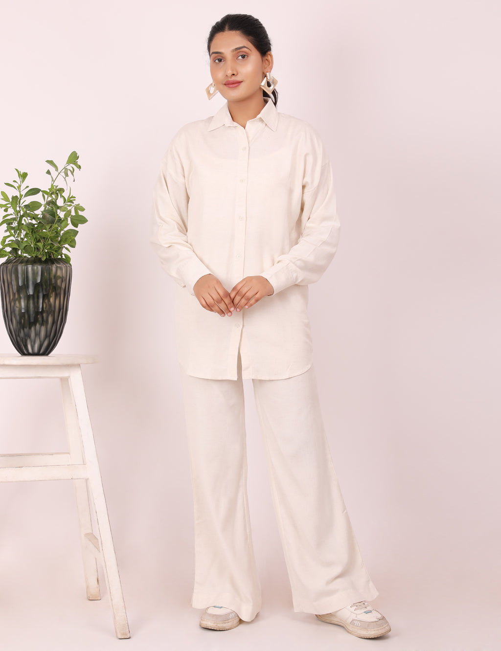 Cream Linen Full Pants