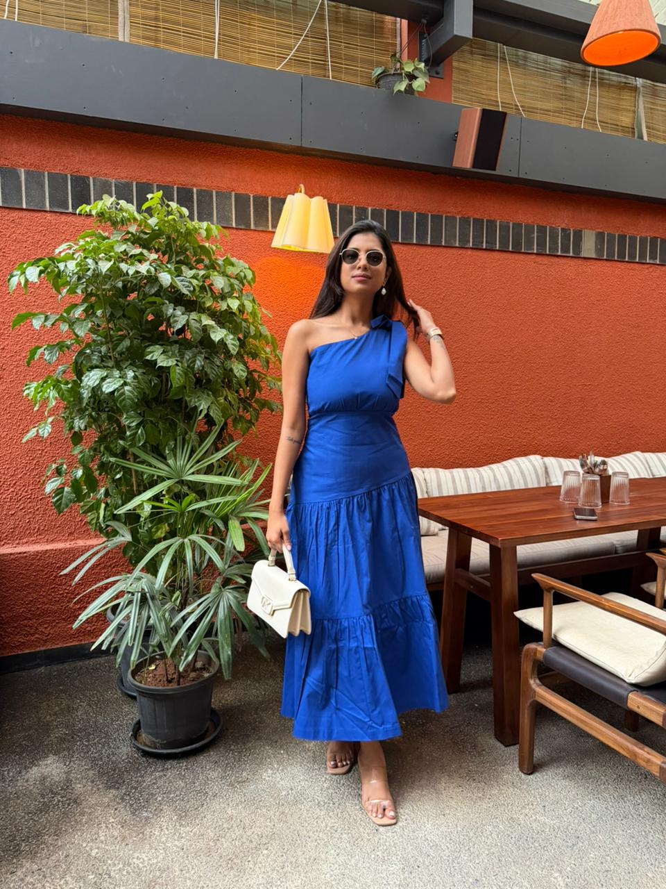 One Shoulder Royal Blue Maxi Dress