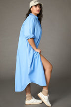 Pastel Blue Long Shirt Dress